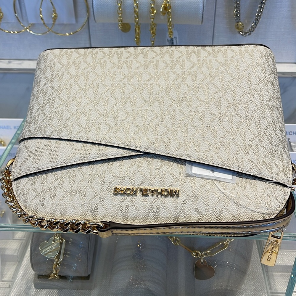 Michael Kors Jet Set Travel Medium Metallic Signature Logo Dome Crossbody Satchl - Picture 7 of 16